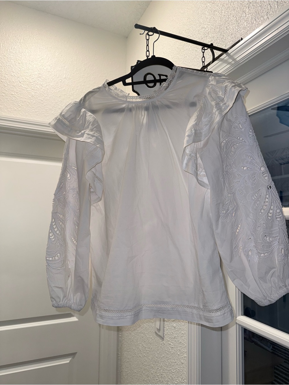J. Crew White Eyelet Ruffle Sleeve Blouse